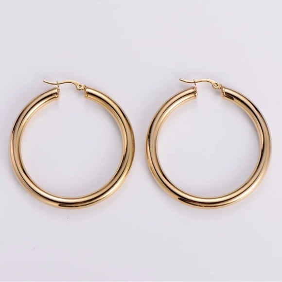 Jewelry - Gold IP Plated Stainless Steel Hoop Earrings | Classic Polished Hoops